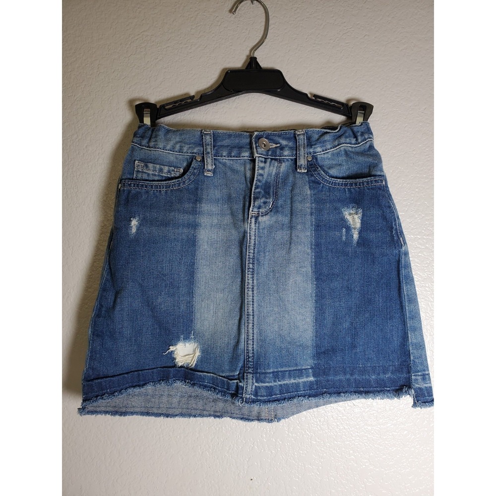 The Children's Place Girls Size 10 Denim Mini Skirt Distressed Raw Hem Patchwork